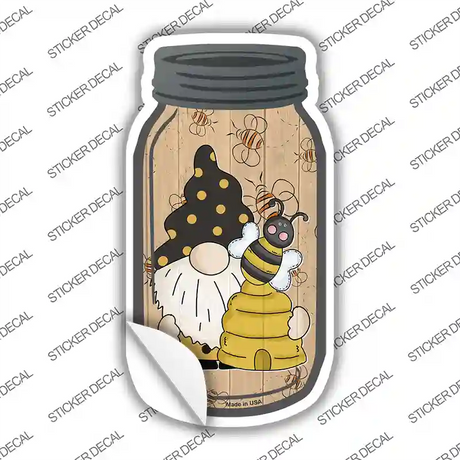 Gnome With Bee Hive Novelty Mason Jar Sticker Decal Small