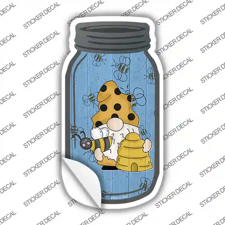 Gnome With Bee Hive Blue Novelty Mason Jar Sticker Decal Small