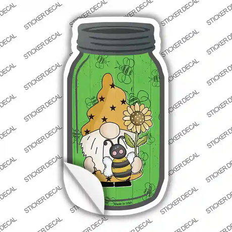 Gnome With Bee Green Novelty Mason Jar Sticker Decal Small