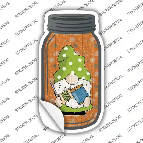 Gnome With Yarn Novelty Mason Jar Sticker Decal Small