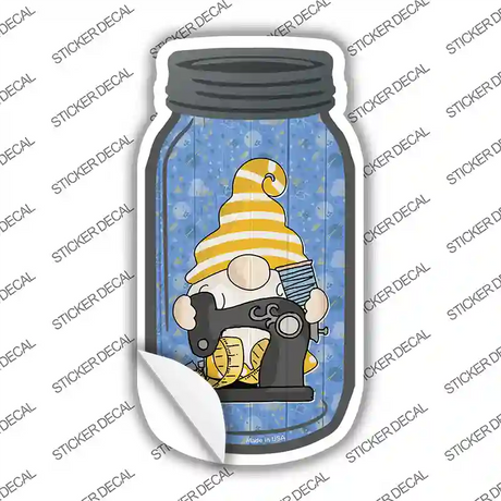 Gnome With Sewing Machine Novelty Mason Jar Sticker Decal Small