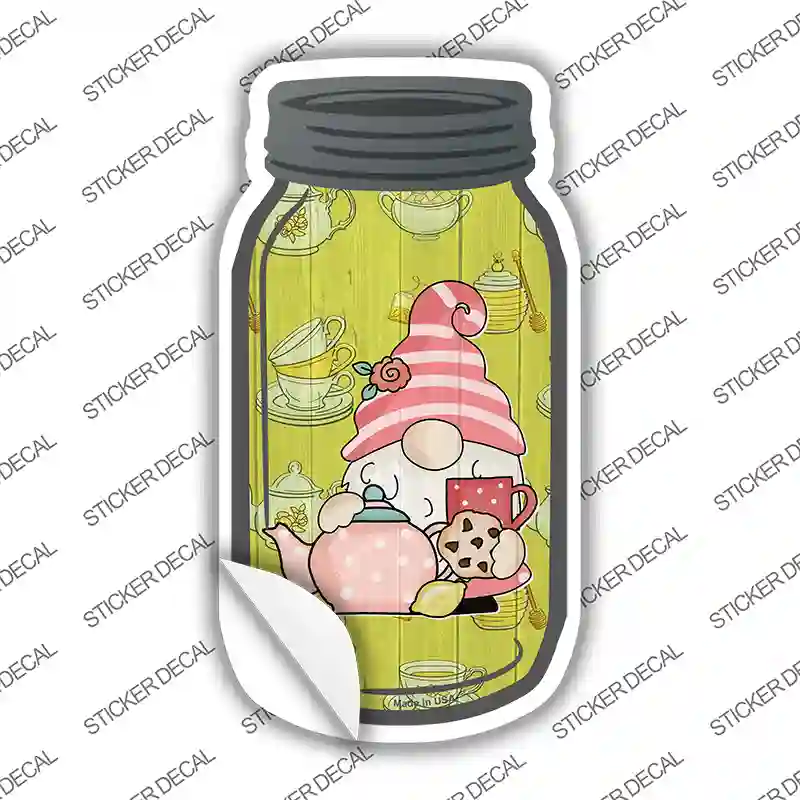 Gnome With Teapot and Cookies Novelty Mason Jar Sticker Decal Small