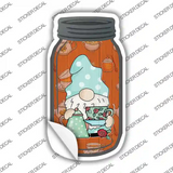 Gnome With Cup of Tea Novelty Mason Jar Sticker Decal Small