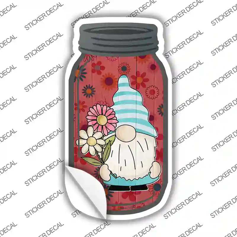 Gnome With Daisy Novelty Mason Jar Sticker Decal Small