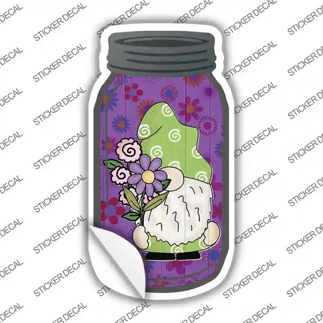 Gnome With Purple Flowers Novelty Mason Jar Sticker Decal Small