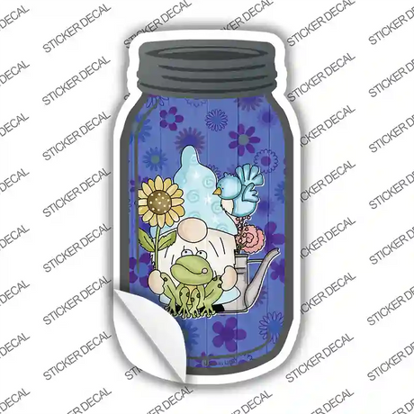 Gnome With Sunflower and Frog Novelty Mason Jar Sticker Decal Small