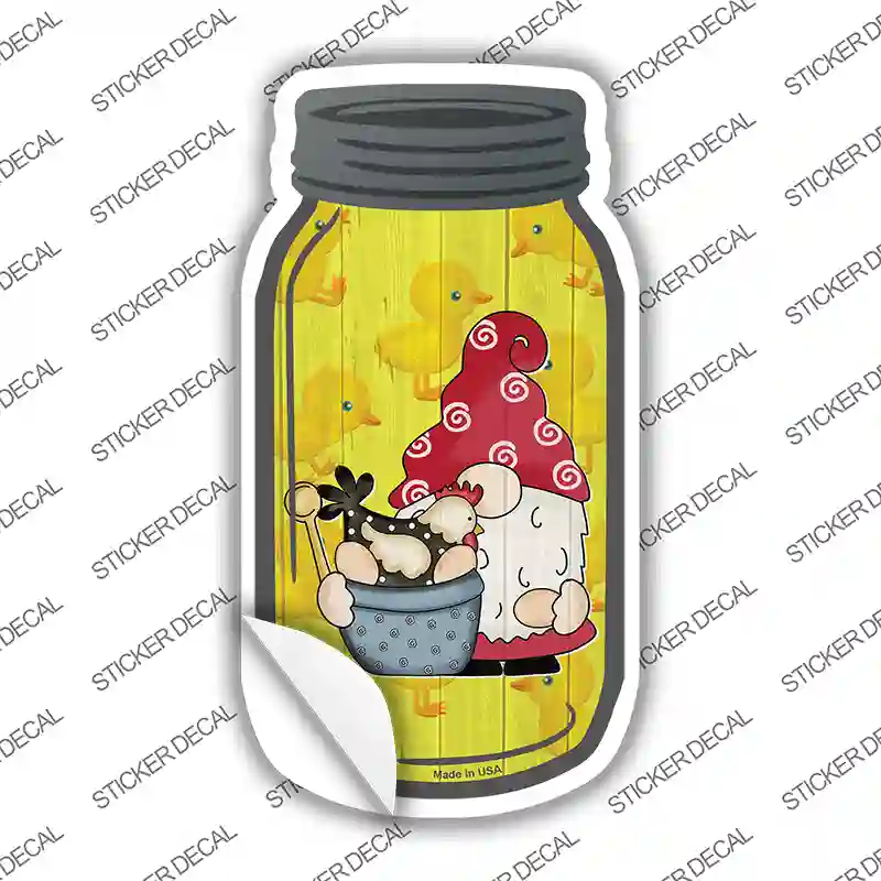 Gnome With Chicken Yellow Novelty Mason Jar Sticker Decal Small