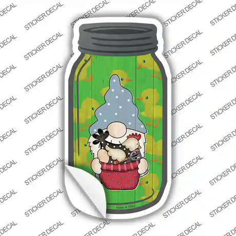 Gnome With Chicken Green Novelty Mason Jar Sticker Decal Small