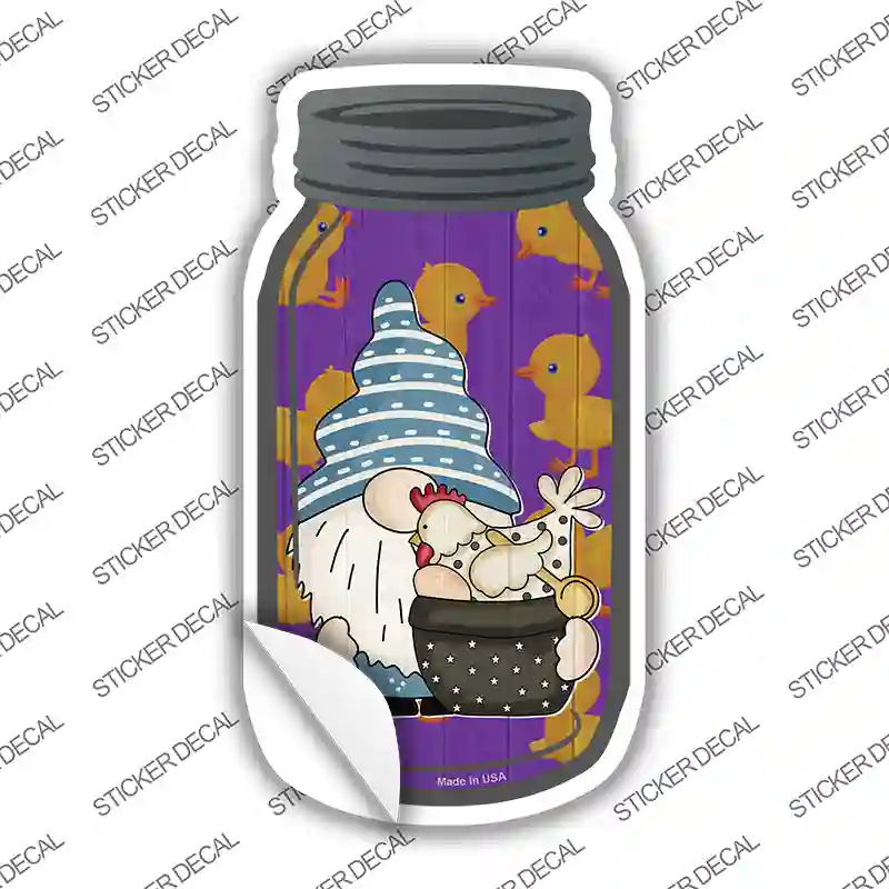 Gnome With Chicken Purple Novelty Mason Jar Sticker Decal Small