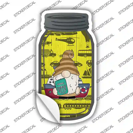 Gnome With Passport and Boat Novelty Mason Jar Sticker Decal Small