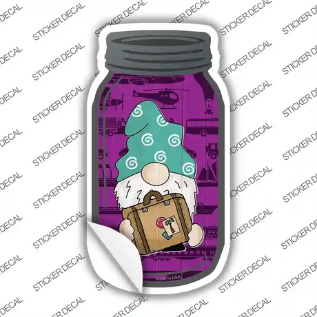 Gnome With Suitcase Purple Novelty Mason Jar Sticker Decal Small