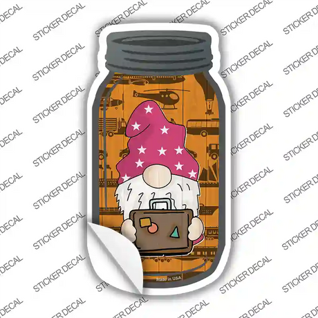 Gnome With Suitcase Orange Novelty Mason Jar Sticker Decal Small