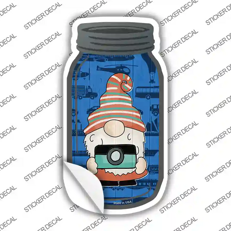 Gnome With Camera Novelty Mason Jar Sticker Decal Small