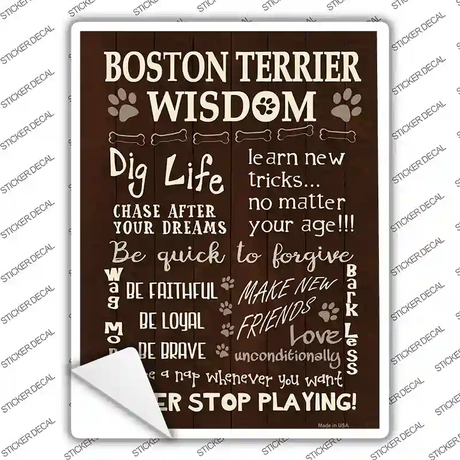 Boston Terrier Wisdom Novelty Rectangle Sticker Decal Small