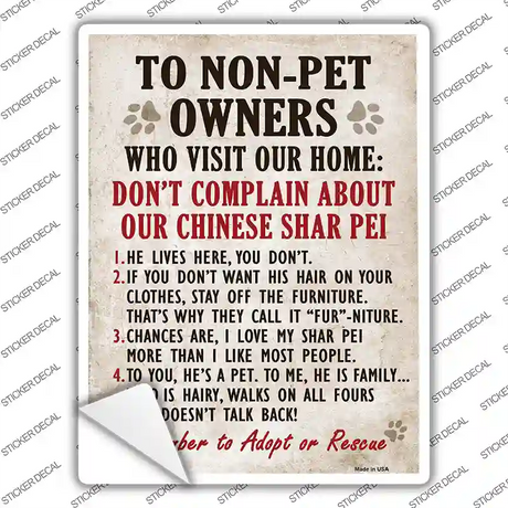 Non-Pet Owners Chinese Shar Pei Novelty Rectangle Sticker Decal Small