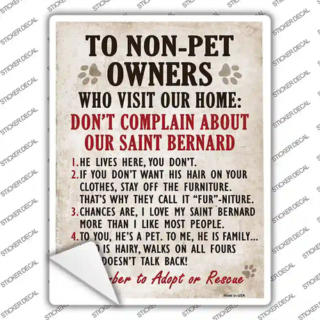 Non-Pet Owners Saint Bernard Novelty Rectangle Sticker Decal Small