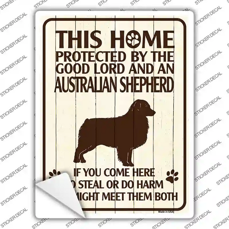 Protected By An Australian Shepherd Novelty Rectangle Sticker Decal Small