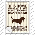 Protected By A Basset Hound Novelty Rectangle Sticker Decal Small