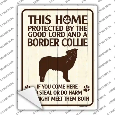 Protected By A Border Collie Novelty Rectangle Sticker Decal Small