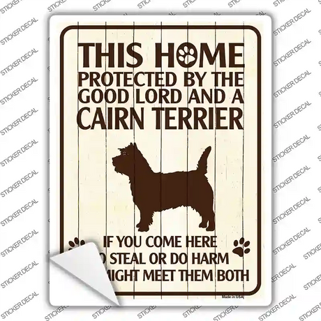 Protected By A Cairn Terrier Novelty Rectangle Sticker Decal Small