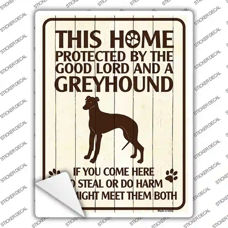 Protected By A Greyhound Novelty Rectangle Sticker Decal Small