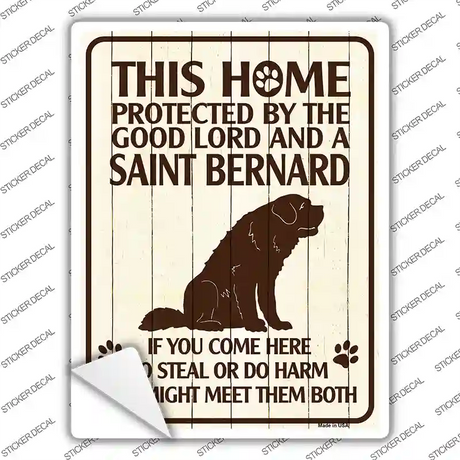 Protected By A Saint Bernard Novelty Rectangle Sticker Decal Small