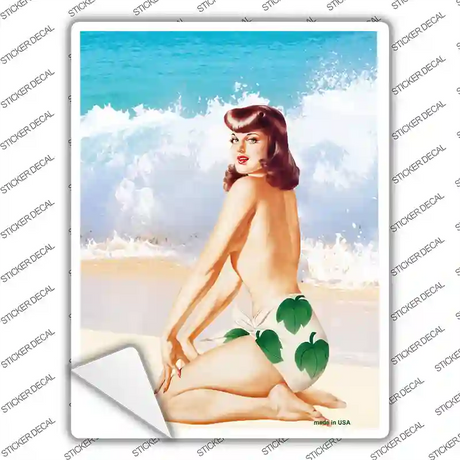 Girl On Beach Vintage Pinup Novelty Rectangle Sticker Decal Small