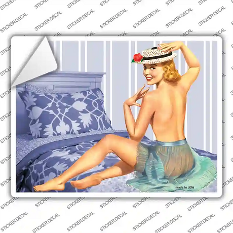 Girl On Bed Vintage Pinup Novelty Rectangle Sticker Decal Small