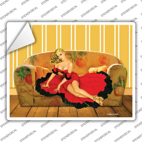 Girl On Couch Vintage Pinup Novelty Rectangle Sticker Decal Small