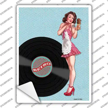 Girl With Vinyl Record Vintage Pinup Novelty Rectangle Sticker Decal Small