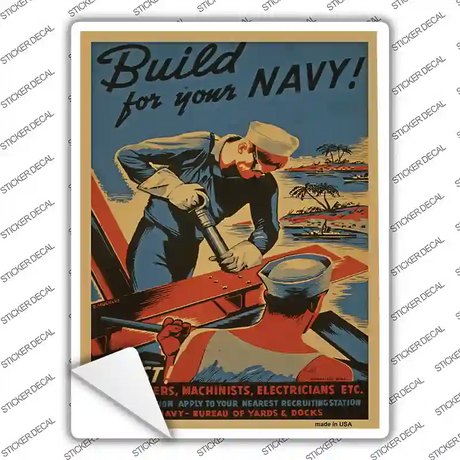 Build Your Navy Vintage Poster Novelty Rectangle Sticker Decal Small