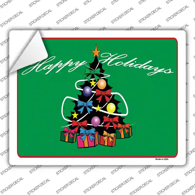 Happy Holidays Tree Novelty Rectangle Sticker Decal Small