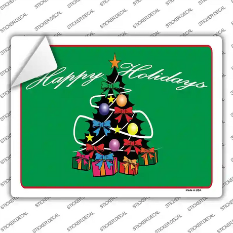 Happy Holidays Tree Novelty Rectangle Sticker Decal Small