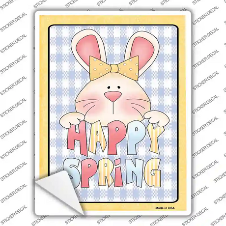 Happy Spring Blue Plaid Novelty Rectangle Sticker Decal Small