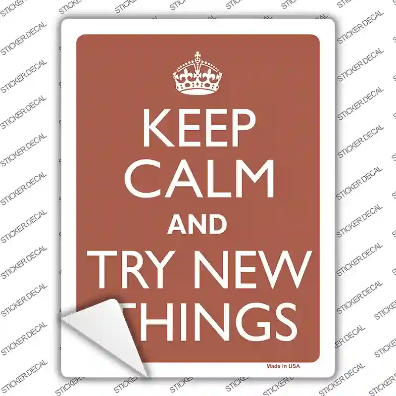 Keep Calm Try New Things Brown Novelty Rectangle Sticker Decal