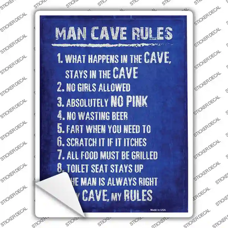 Man Cave Rules Novelty Rectangular Sticker Decal Small