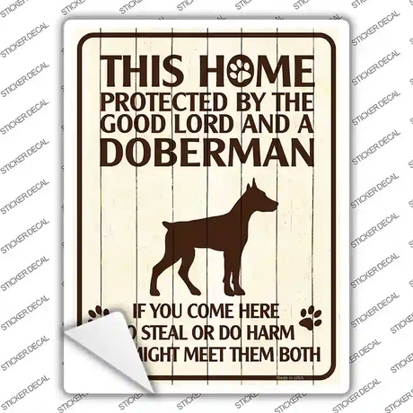 This Home Protected By A Doberman Novelty Rectangle Sticker Decal Small