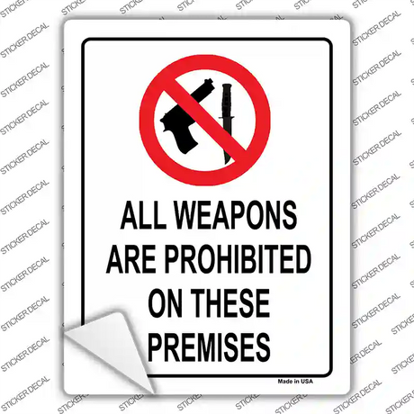 Weapons Are Prohibited Novelty Rectangle Sticker Decal Small