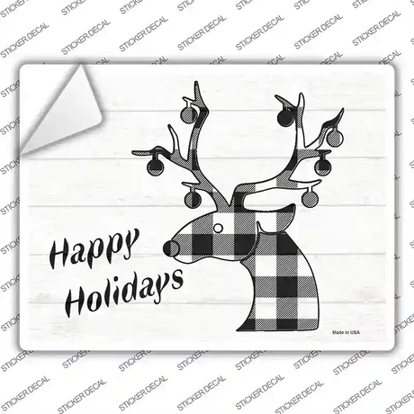 Happy Holidays Black Plaid Novelty Rectangle Sticker Decal Small