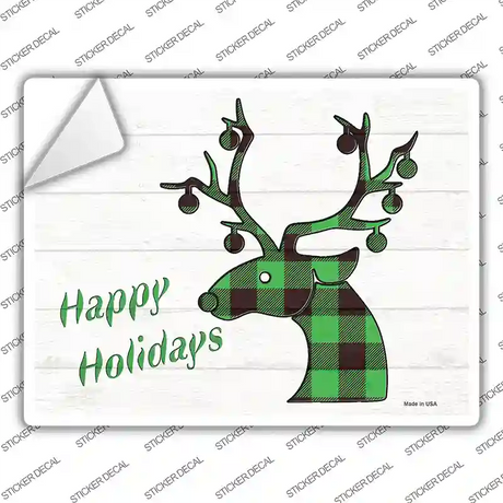 Happy Holidays Green Plaid Novelty Rectangle Sticker Decal Small