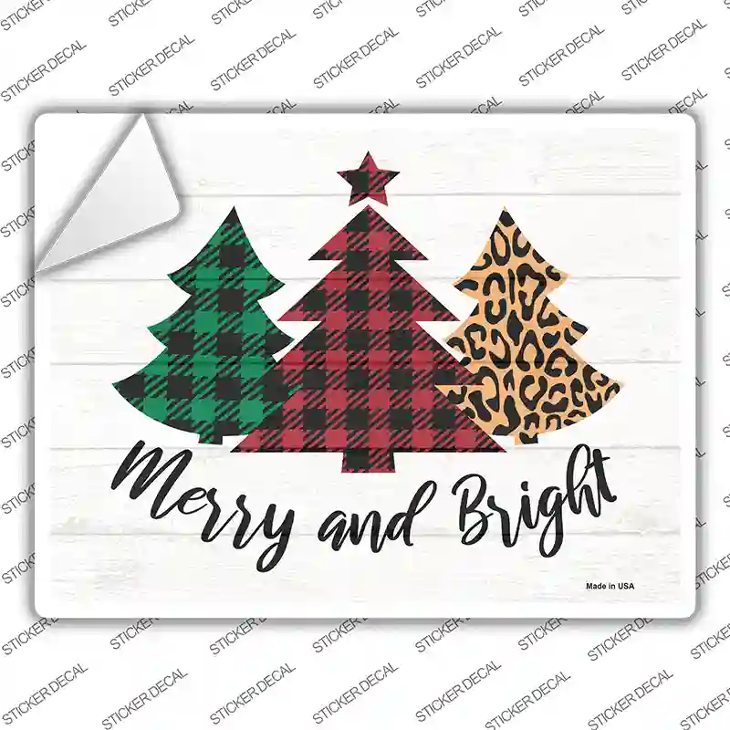 Merry And Bright Christmas Tree Novelty Rectangle Sticker Decal Small