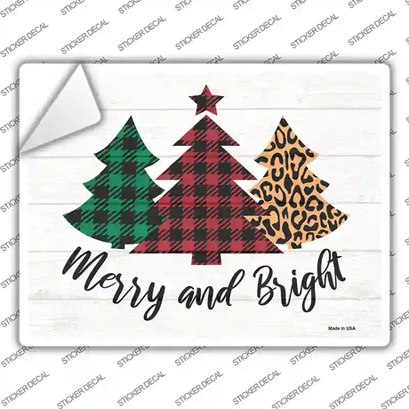 Merry And Bright Christmas Tree Novelty Rectangle Sticker Decal Small