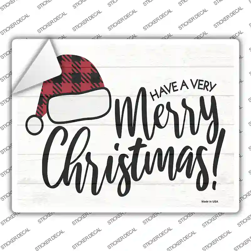 Merry Christmas Hat Novelty Rectangle Sticker Decal Small