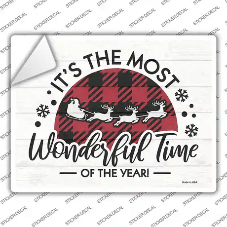 Sleigh Wonderful Time Of The Year Novelty Rectangle Sticker Decal Small