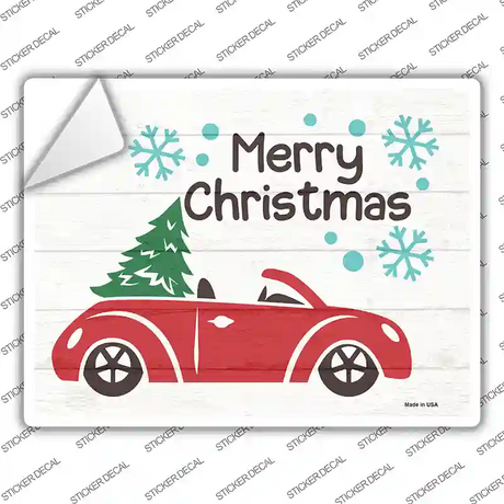 Merry Christmas Car Hauling Tree Novelty Rectangle Sticker Decal Small