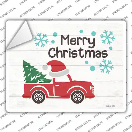 Merry Christmas Santa Hat Truck Novelty Rectangle Sticker Decal Small