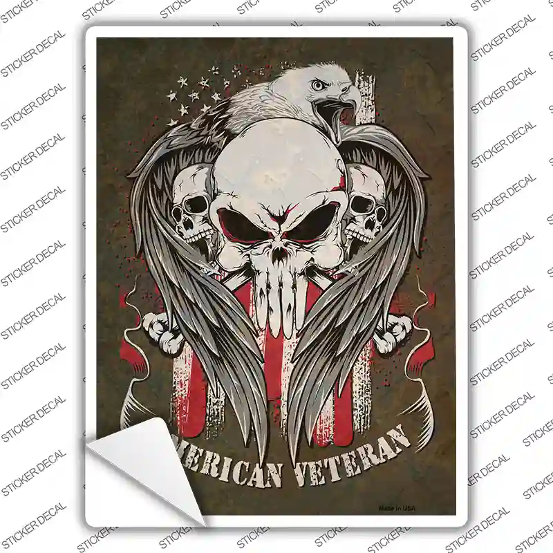 Skulls American Veteran Novelty Rectangle Sticker Decal Small