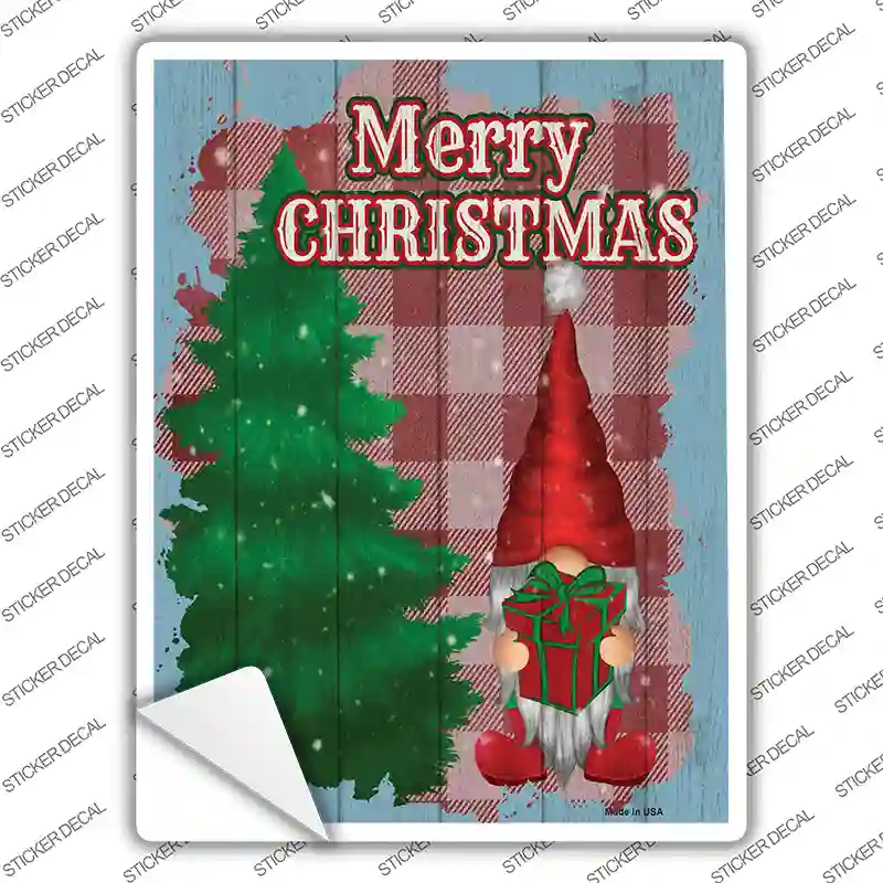 Merry Christmas Red Gnome Novelty Rectangle Sticker Decal
