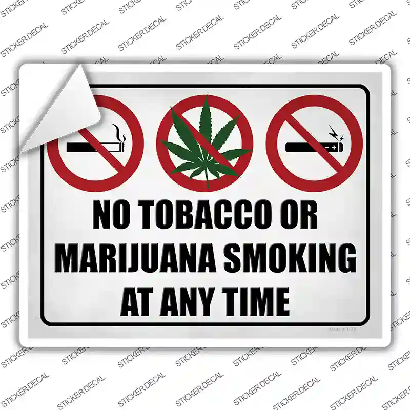 No Tobacco or Marijuana Smoking Novelty Rectangle Sticker Decal Small