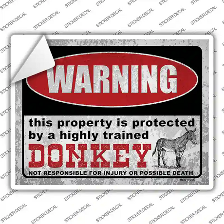 Warning Highly Trained Donkey Novelty Rectangle Sticker Decal Small